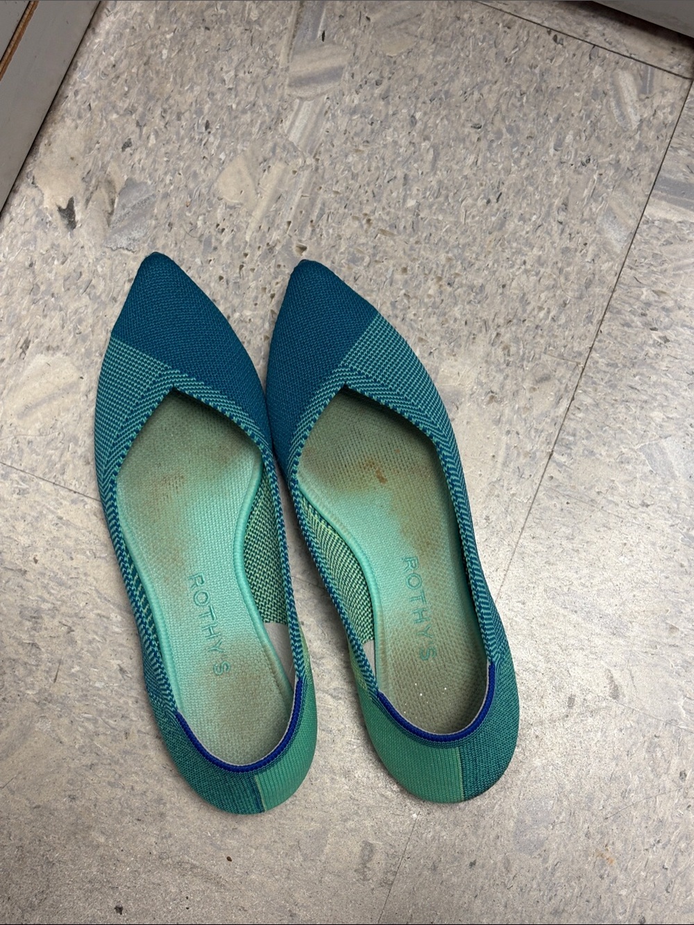 Rothy's Two-Tone Teal & Aqua Pointed Knit Flats